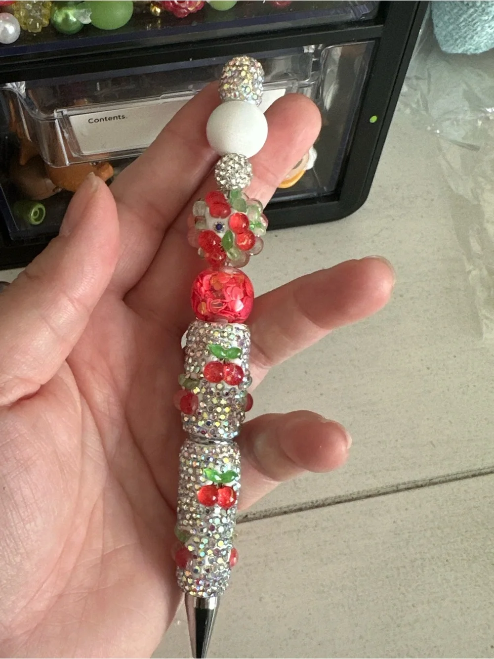 Handmade Red Crystal Cherry Beaded Pen - Women Jewelry Accent